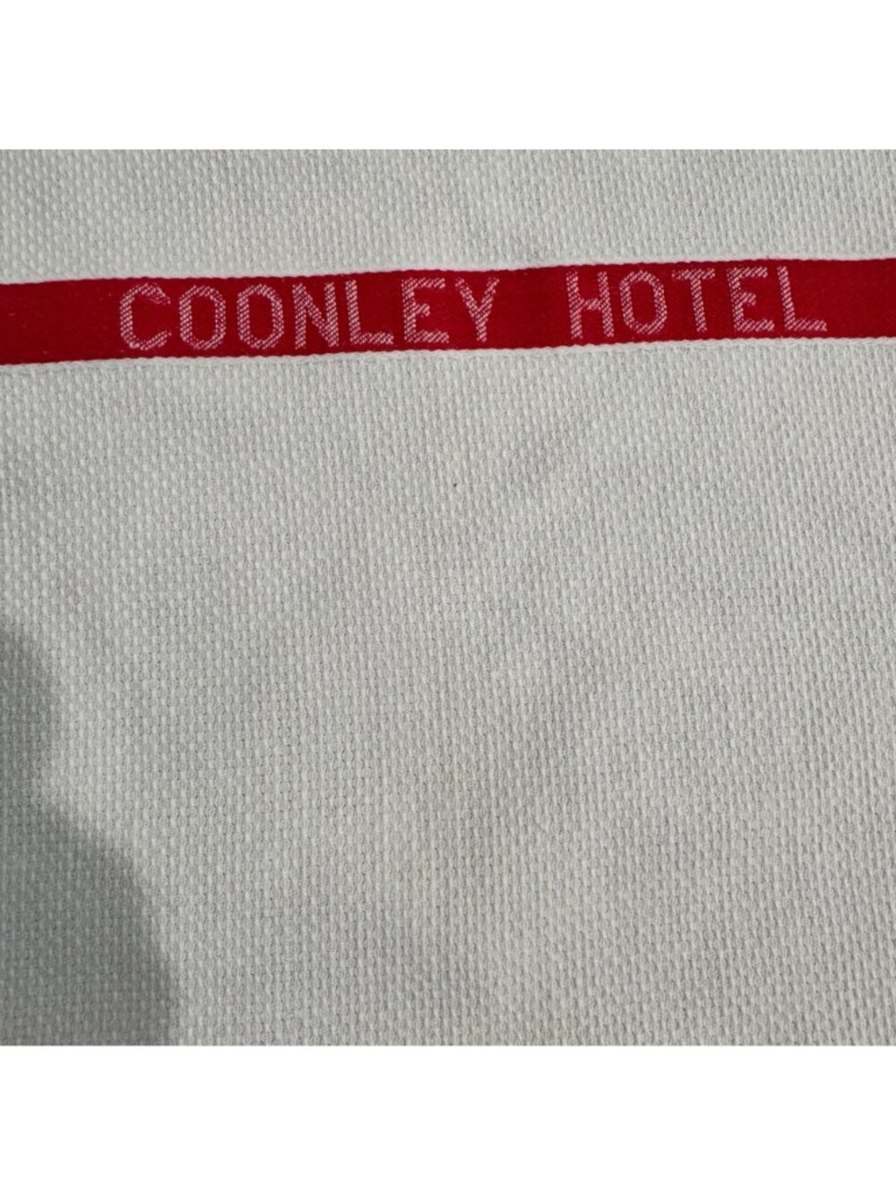 Hotel Coonley Cannon White Red Cotton Tea Towel 26" x 16" Embroidered USA Vtg